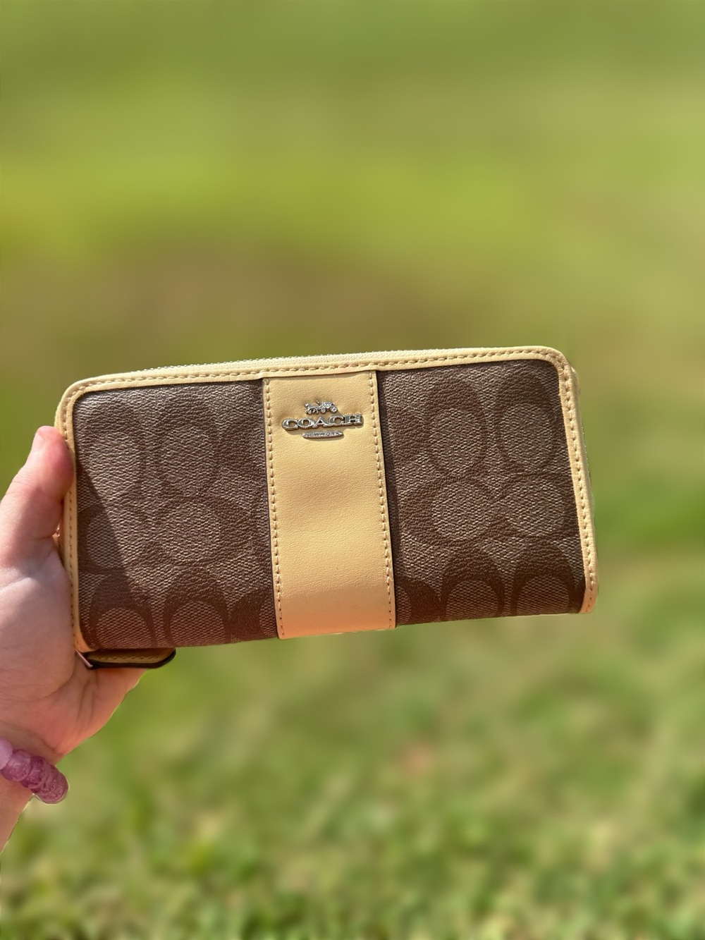 Coach Accordion Zip Wallet With Colorblock Stripe
